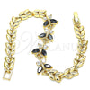 Pulsera Elegante 03.210.0135.1.08 Oro Laminado, Diseño de Mariposa y Oja, con Negro and Blanca Zirconia Cubica, Pulido, Tono Dorado (07 MM Thickness, 8 Inches Length)