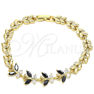 Pulsera Elegante 03.210.0135.1.08 Oro Laminado, Diseño de Mariposa y Oja, con Negro and Blanca Zirconia Cubica, Pulido, Tono Dorado (07 MM Thickness, 8 Inches Length)