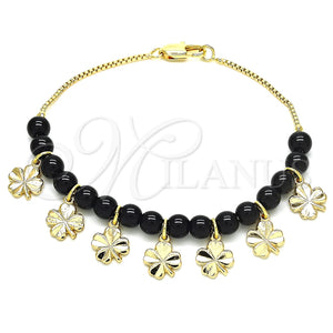 Pulsera de Dije 03.63.2094.07 Oro Laminado, Diseño de Trébol de Cuatro Hojas, Pulido, Tono Dorado (01 MM Thickness, 7 Inches Length)