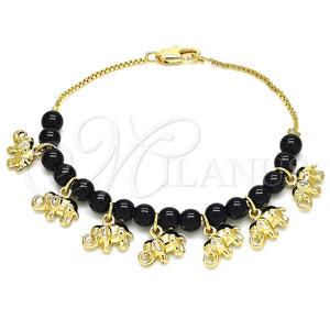 Pulsera de Dije 03.63.2095.07 Oro Laminado, Diseño de Elefante, Pulido, Tono Dorado (01 MM Thickness, 7 Inches Length)