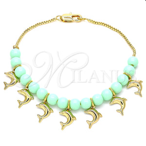 Pulsera de Dije 03.63.2096.07 Oro Laminado, Diseño de Delfín, Pulido, Tono Dorado (01 MM Thickness, 7 Inches Length)