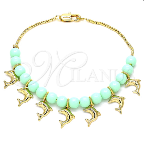 Pulsera de Dije 03.63.2096.07 Oro Laminado, Diseño de Delfín, Pulido, Tono Dorado (01 MM Thickness, 7 Inches Length)