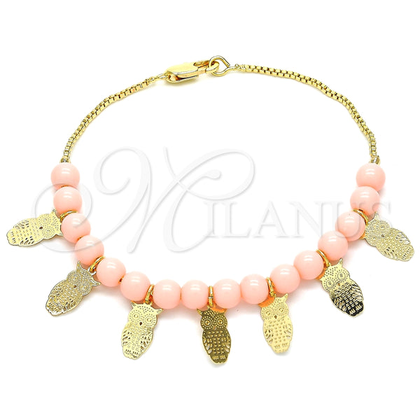 Pulsera Elegante 03.63.2099.07 Oro Laminado, Diseño de Búho, Pulido, Tono Dorado (01 MM Thickness, 7 Inches Length)