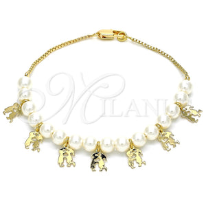 Pulsera de Dije 03.63.2101.07 Oro Laminado, Diseño de Niñito Pequeño y Niñita Pequeña, Pulido, Tono Dorado (01 MM Thickness, 7 Inches Length)