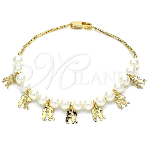 Pulsera de Dije 03.63.2101.07 Oro Laminado, Diseño de Niñito Pequeño y Niñita Pequeña, Pulido, Tono Dorado (01 MM Thickness, 7 Inches Length)
