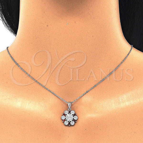 Juego de Arete y Dije de Adulto 10.286.0029 Plata Rodinada, con Zirconia Cubica Granate y Blanca, Pulido, Rodinado
