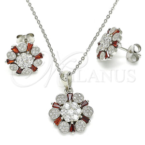 Juego de Arete y Dije de Adulto 10.286.0029 Plata Rodinada, con Zirconia Cubica Granate y Blanca, Pulido, Rodinado