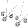 Juego de Arete y Dije de Adulto 10.286.0029 Plata Rodinada, con Zirconia Cubica Granate y Blanca, Pulido, Rodinado
