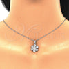 Juego de Arete y Dije de Adulto 10.286.0031 Plata Rodinada, Diseño de Flor, con Zirconia Cubica Blanca, Pulido, Rodinado