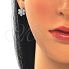 Juego de Arete y Dije de Adulto 10.286.0031 Plata Rodinada, Diseño de Flor, con Zirconia Cubica Blanca, Pulido, Rodinado