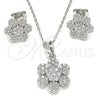 Juego de Arete y Dije de Adulto 10.286.0031 Plata Rodinada, Diseño de Flor, con Zirconia Cubica Blanca, Pulido, Rodinado