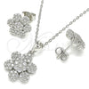 Juego de Arete y Dije de Adulto 10.286.0031 Plata Rodinada, Diseño de Flor, con Zirconia Cubica Blanca, Pulido, Rodinado