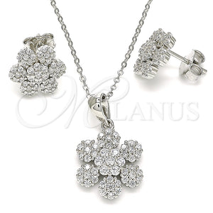 Juego de Arete y Dije de Adulto 10.286.0031 Plata Rodinada, Diseño de Flor, con Zirconia Cubica Blanca, Pulido, Rodinado