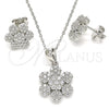 Juego de Arete y Dije de Adulto 10.286.0031 Plata Rodinada, Diseño de Flor, con Zirconia Cubica Blanca, Pulido, Rodinado