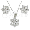 Juego de Arete y Dije de Adulto 10.286.0033 Plata Rodinada, Diseño de Flor, con Zirconia Cubica Blanca y Micro Pave Blanca, Pulido, Rodinado