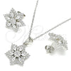 Juego de Arete y Dije de Adulto 10.286.0033 Plata Rodinada, Diseño de Flor, con Zirconia Cubica Blanca y Micro Pave Blanca, Pulido, Rodinado