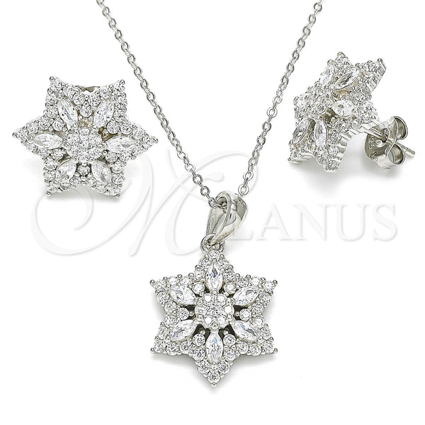 Juego de Arete y Dije de Adulto 10.286.0033 Plata Rodinada, Diseño de Flor, con Zirconia Cubica Blanca y Micro Pave Blanca, Pulido, Rodinado