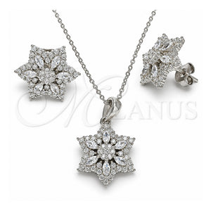 Juego de Arete y Dije de Adulto 10.286.0033 Plata Rodinada, Diseño de Flor, con Zirconia Cubica Blanca y Micro Pave Blanca, Pulido, Rodinado