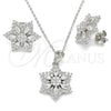Juego de Arete y Dije de Adulto 10.286.0033 Plata Rodinada, Diseño de Flor, con Zirconia Cubica Blanca y Micro Pave Blanca, Pulido, Rodinado