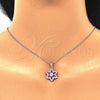 Juego de Arete y Dije de Adulto 10.286.0033.1 Plata Rodinada, Diseño de Flor, con Zirconia Cubica Rubi y Blanca, Pulido, Rodinado
