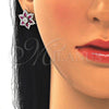 Juego de Arete y Dije de Adulto 10.286.0033.1 Plata Rodinada, Diseño de Flor, con Zirconia Cubica Rubi y Blanca, Pulido, Rodinado