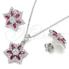 Juego de Arete y Dije de Adulto 10.286.0033.1 Plata Rodinada, Diseño de Flor, con Zirconia Cubica Rubi y Blanca, Pulido, Rodinado