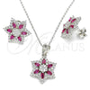 Juego de Arete y Dije de Adulto 10.286.0033.1 Plata Rodinada, Diseño de Flor, con Zirconia Cubica Rubi y Blanca, Pulido, Rodinado