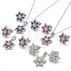 Juego de Arete y Dije de Adulto 10.286.0033.1 Plata Rodinada, Diseño de Flor, con Zirconia Cubica Rubi y Blanca, Pulido, Rodinado