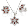 Juego de Arete y Dije de Adulto 10.286.0033.2 Plata Rodinada, Diseño de Flor, con Zirconia Cubica Granate y Blanca, Pulido, Rodinado