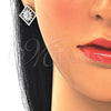 Juego de Arete y Dije de Adulto 10.286.0032 Oro Laminado, Diseño de Flor, con Blanca Zirconia Cubica and Blanca Cristal, Pulido, Tono Dorado