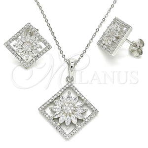 Juego de Arete y Dije de Adulto 10.286.0032 Oro Laminado, Diseño de Flor, con Blanca Zirconia Cubica and Blanca Cristal, Pulido, Tono Dorado