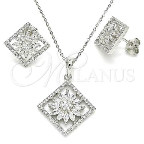 Juego de Arete y Dije de Adulto 10.286.0032 Oro Laminado, Diseño de Flor, con Blanca Zirconia Cubica and Blanca Cristal, Pulido, Tono Dorado