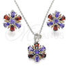 Juego de Arete y Dije de Adulto 10.286.0035 Plata Rodinada, Diseño de Flor, con Zirconia Cubica Multicolor, Pulido, Rodinado