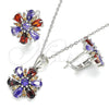 Juego de Arete y Dije de Adulto 10.286.0035 Plata Rodinada, Diseño de Flor, con Zirconia Cubica Multicolor, Pulido, Rodinado