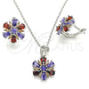 Juego de Arete y Dije de Adulto 10.286.0035 Plata Rodinada, Diseño de Flor, con Zirconia Cubica Multicolor, Pulido, Rodinado