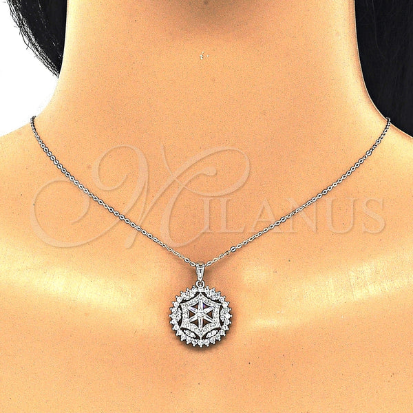 Juego de Arete y Dije de Adulto 10.286.0036 Plata Rodinada, Diseño de Flor, con Zirconia Cubica Blanca y Micro Pave Blanca, Pulido, Rodinado