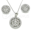 Juego de Arete y Dije de Adulto 10.286.0036 Plata Rodinada, Diseño de Flor, con Zirconia Cubica Blanca y Micro Pave Blanca, Pulido, Rodinado