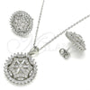 Juego de Arete y Dije de Adulto 10.286.0036 Plata Rodinada, Diseño de Flor, con Zirconia Cubica Blanca y Micro Pave Blanca, Pulido, Rodinado