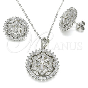 Juego de Arete y Dije de Adulto 10.286.0036 Plata Rodinada, Diseño de Flor, con Zirconia Cubica Blanca y Micro Pave Blanca, Pulido, Rodinado
