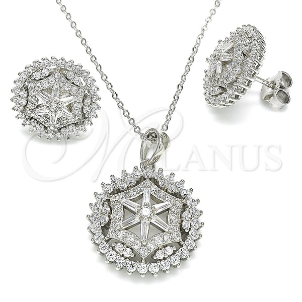 Juego de Arete y Dije de Adulto 10.286.0036 Plata Rodinada, Diseño de Flor, con Zirconia Cubica Blanca y Micro Pave Blanca, Pulido, Rodinado