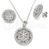 Juego de Arete y Dije de Adulto 10.286.0036 Plata Rodinada, Diseño de Flor, con Zirconia Cubica Blanca y Micro Pave Blanca, Pulido, Rodinado