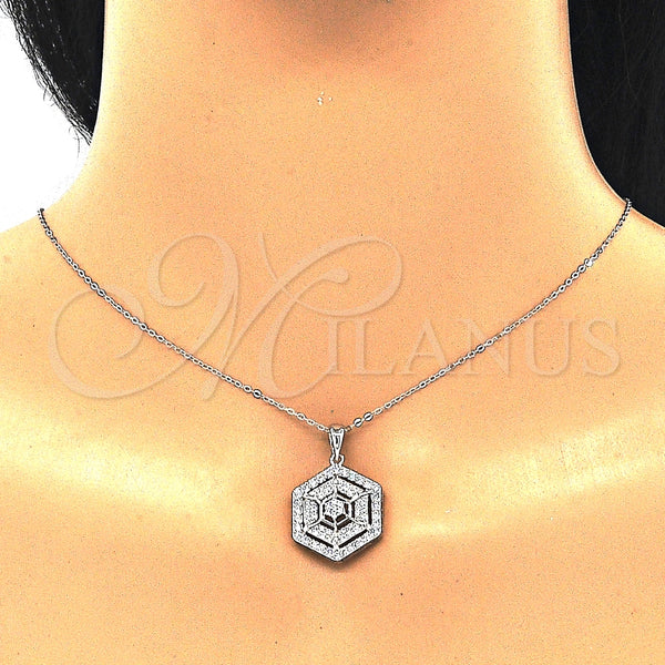 Juego de Arete y Dije de Adulto 10.286.0038 Plata Rodinada, con Zirconia Cubica Blanca y Micro Pave Blanca, Pulido, Rodinado