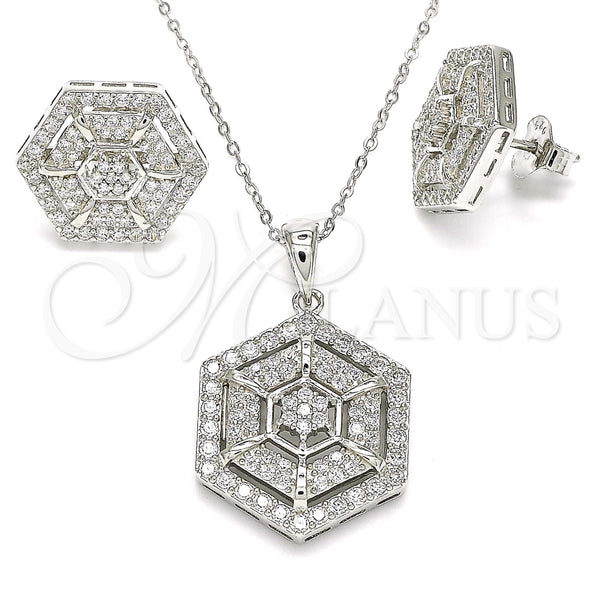 Juego de Arete y Dije de Adulto 10.286.0038 Plata Rodinada, con Zirconia Cubica Blanca y Micro Pave Blanca, Pulido, Rodinado