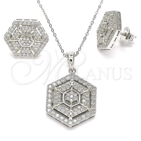 Juego de Arete y Dije de Adulto 10.286.0038 Plata Rodinada, con Zirconia Cubica Blanca y Micro Pave Blanca, Pulido, Rodinado