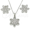 Juego de Arete y Dije de Adulto 10.286.0039 Plata Rodinada, Diseño de Flor, con Zirconia Cubica Blanca, Pulido, Rodinado