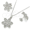 Juego de Arete y Dije de Adulto 10.286.0039 Plata Rodinada, Diseño de Flor, con Zirconia Cubica Blanca, Pulido, Rodinado