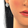 Juego de Arete y Dije de Adulto 10.286.0042 Plata Rodinada, Diseño de Flor, con Zirconia Cubica Blanca, Pulido, Rodinado