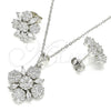 Juego de Arete y Dije de Adulto 10.286.0042 Plata Rodinada, Diseño de Flor, con Zirconia Cubica Blanca, Pulido, Rodinado