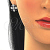 Juego de Arete y Dije de Adulto 10.286.0042.1 Plata Rodinada, Diseño de Flor, con Zirconia Cubica Zafiro Azul y Blanca, Pulido, Rodinado
