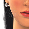 Juego de Arete y Dije de Adulto 10.286.0042.3 Plata Rodinada, Diseño de Flor, con Zirconia Cubica Granate y Blanca, Pulido, Rodinado